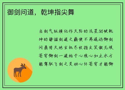 御剑问道，乾坤指尖舞